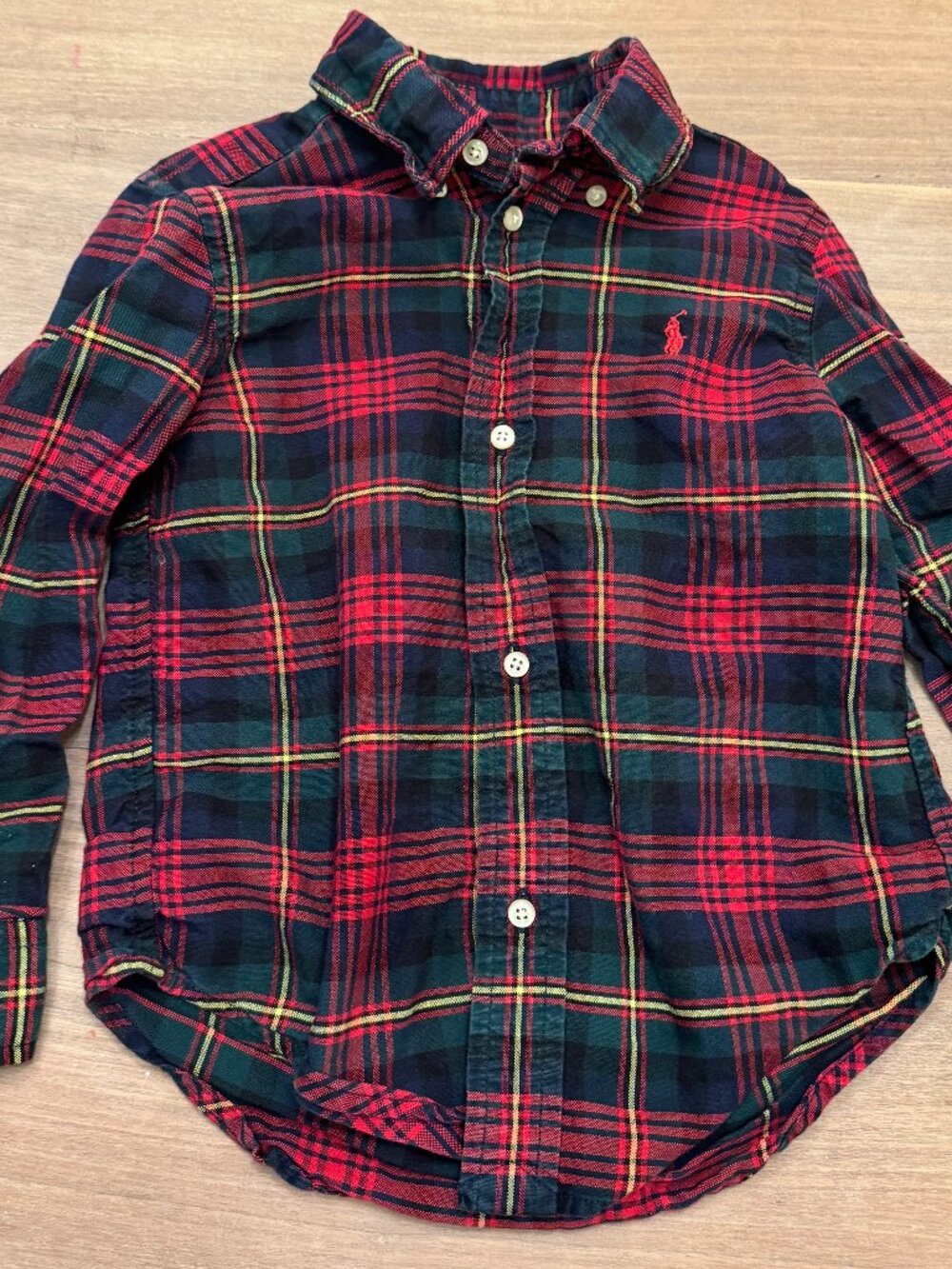 Ralph Lauren Red & Green Tartan Plaid Button-Down Shirt Boys 3/3T